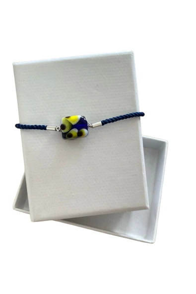 BAE ATOLYE Asansör Ip Bileklik Nazar Mavi -hediyelik Bileklik-El yapımı Murano cam - Resim 3