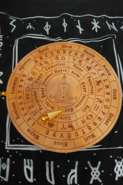 Pandül Sarkaç Tahtası Türkçe Ahşap Sarkaç Örtüsü Pirinç Pandül Ritüel Set - Resim 7