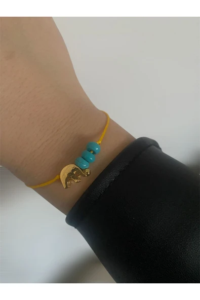 BAE ATOLYE Doğal Turkuaz Taşı Turuncu Fil Bileklik ürün görseli