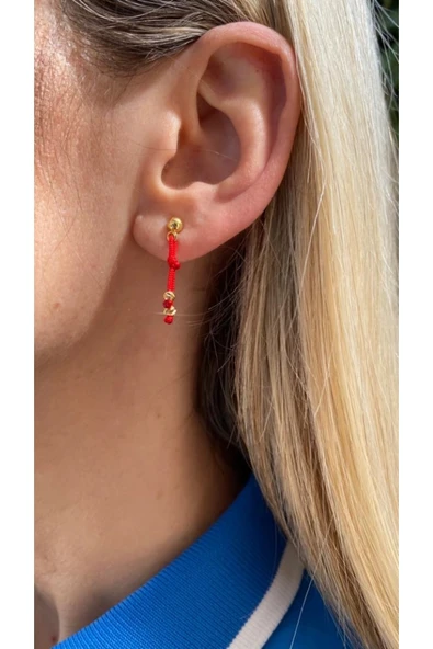 elamindunyasi Dorika Boncuklu Kırmızı Ip Şans Küpe ürün görseli