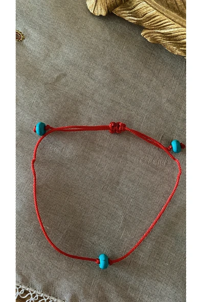 BAE ATOLYE Doğal Turkuaz Boncuklu Kırmızı Ip Bileklik - Resim 3