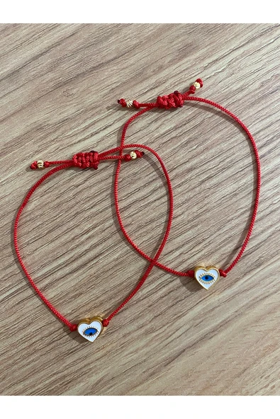 BAE ATOLYE Ikili Nazar Boncuklu Kalp Anne/kız Arkadaşlık Bilekliği - Resim 2