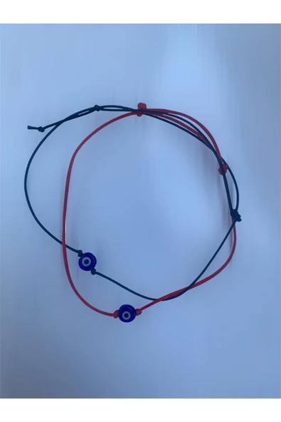 BAE ATOLYE Ikili Nazar Boncuklu Kırmızı Siyah Bileklik - Resim 2