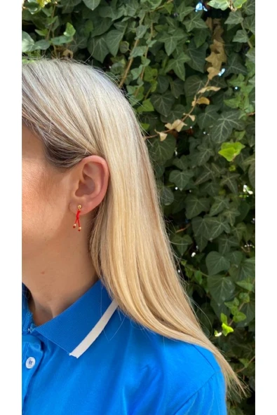 elamindunyasi Dorika Boncuklu Kırmızı Ip Şans Küpe - Resim 2