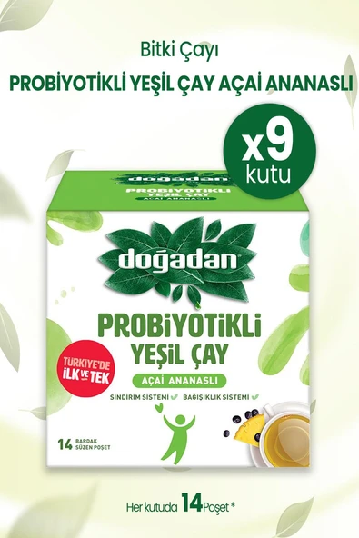 Doğadan Probiyotikli Yeşil Çay Açai Ananaslı 14'lü x 9 Adet ürün görseli