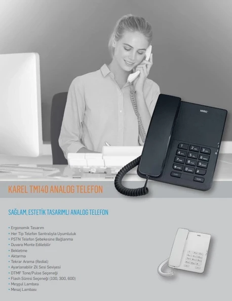 KAREL Masa Üstü Kablolu Ahizeli Telefon SİYAH (Ekransız) - 2