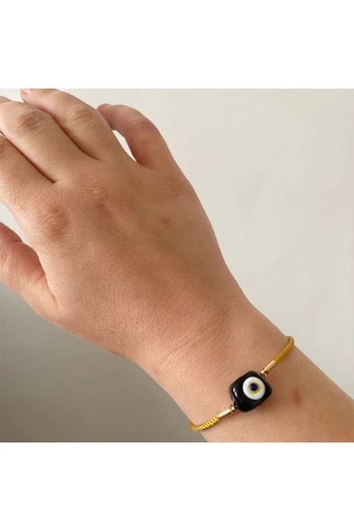 BAE ATOLYE Cam Nazar Boncuklu Ip Bileklik - Sarı - Ayarlanabilir - Resim 2