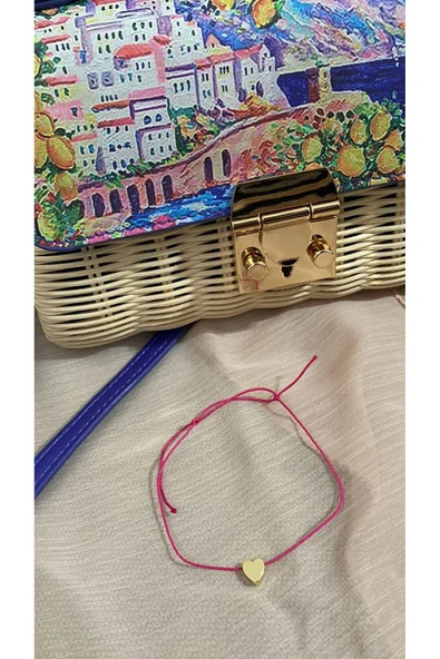 BAE ATOLYE Fuşya Kalp İp Bileklik - Resim 2