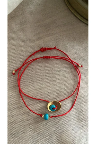 BAE ATOLYE İki adet Kombin Doğal Turkuaz Taşlı Kırmızı İp Bileklik ürün görseli