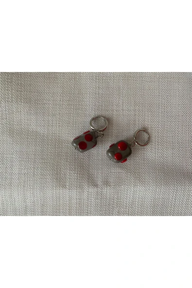 BAE ATOLYE Kırmızı Küpe Kırmızı Murano Cam - Resim 3