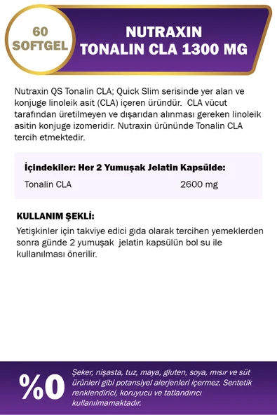 NUTRAXIN CLA 1300 MG 60 SOFTGEL - Resim 2