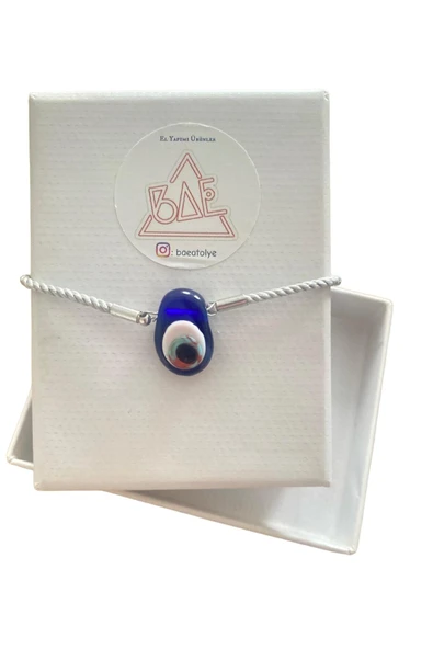 BAE ATOLYE Asansör Ip Bileklik Nazar Boncuğu Mavi -hediyelik Bileklik-El yapımı Murano cam - Resim 3