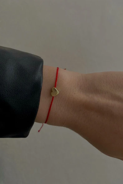 boutique bigiy Kalpli Kırmızı İp Bileklik - Resim 2