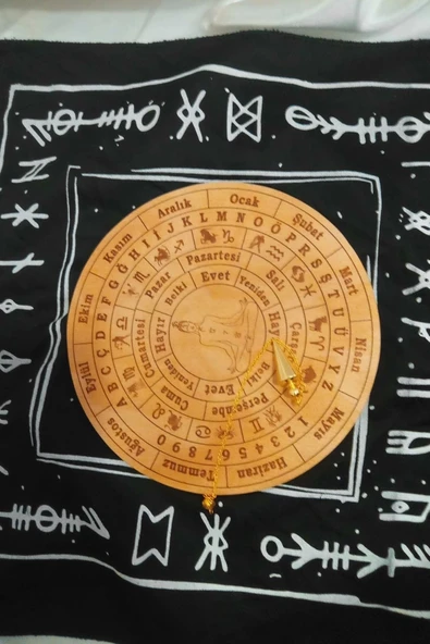 Pandül Sarkaç Tahtası Türkçe Ahşap Sarkaç Örtüsü Pirinç Pandül Ritüel Set - Resim 4