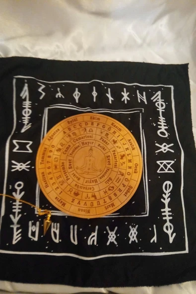 Pandül Sarkaç Tahtası Türkçe Ahşap Sarkaç Örtüsü Pirinç Pandül Ritüel Set - Resim 6