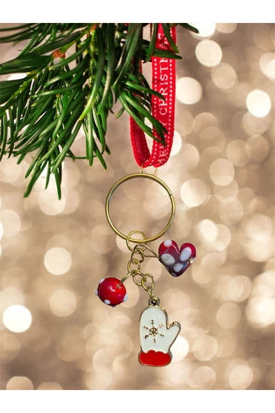 BAE ATOLYE Yeni Yıl Anahtarlık Eldiven Cam Murano Kalp Kırmızı Boncuk Christmas Altın Kaplama Aksesuar ürün görseli
