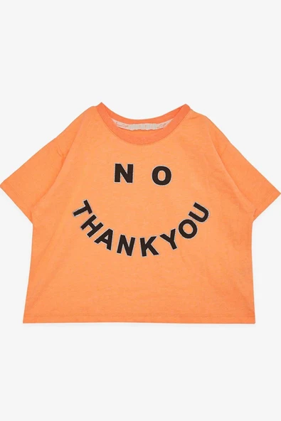 Kız Çocuk Simli Thank You Yazı Baskılı Turuncu Crop ürün görseli