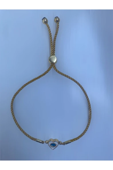 BAE ATOLYE Nazar Boncuklu Kalp Ayarlanabilir Asansör İp Bileklik - Resim 2