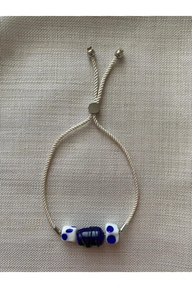 BAE ATOLYE Asansör Bileklik Mavi -hediyelik Bileklik-ip Bileklik-El yapımı Murano cam - Resim 2