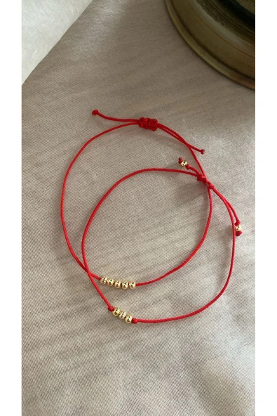 BAE ATOLYE İki adet Kombin Top Kırmızı İp Bileklik ürün görseli