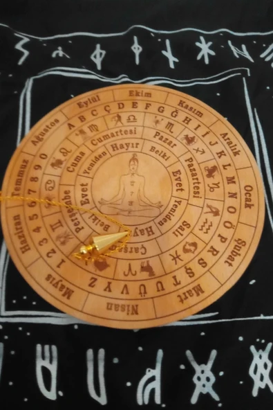 Pandül Sarkaç Tahtası Türkçe Ahşap Sarkaç Örtüsü Pirinç Pandül Ritüel Set - Resim 2