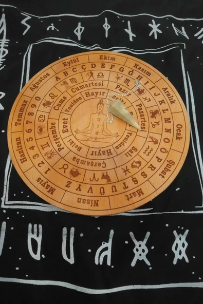 Pandül Sarkaç Tahtası Türkçe Ahşap Sarkaç Örtüsü Doğal Taş Pandül Ritüel Set - 4