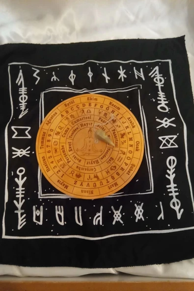 Pandül Sarkaç Tahtası Türkçe Ahşap Sarkaç Örtüsü Doğal Taş Pandül Ritüel Set - 6