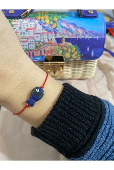 BAE ATOLYE Murano Cam Boncuk Lacivert Balıklı Kırmızı Bileklik ürün görseli