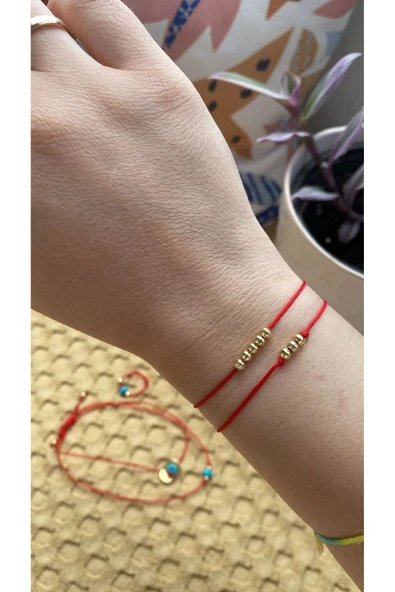 BAE ATOLYE İki adet Kombin Top Kırmızı İp Bileklik - Resim 2