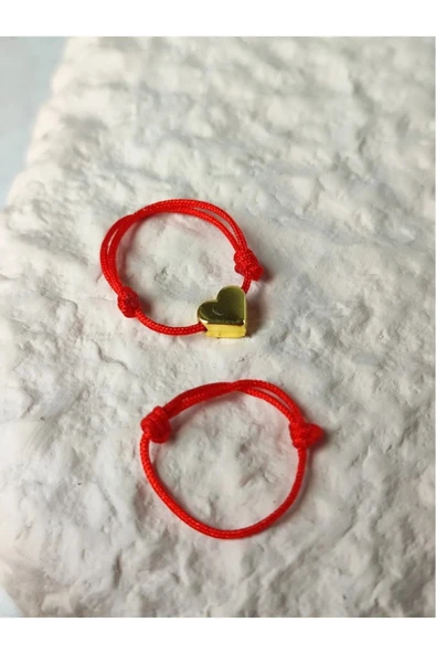BAE ATOLYE 2'li Kırmızı Ip Kalpli Ve Düz Ip Yüzük Set ürün görseli