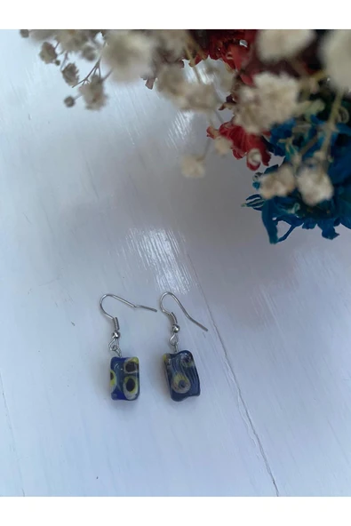 BAE ATOLYE Cam Murano Mavi Nazar Boncuklu Cam Murano Küpe ürün görseli