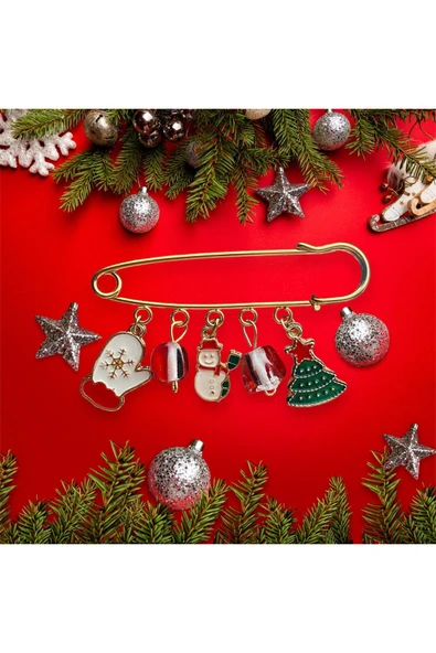 BAE ATOLYE Yılbaşı Koleksiyonu ÇamAğacı Eldiven Kardan Adam Cam Murano  Iskoç Yaka Iğnesi Broş ürün görseli