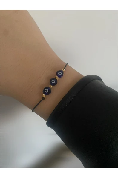 BAE ATOLYE Cam Nazar Boncuklu Dorika Taş Siyah Ip Bileklik ürün görseli