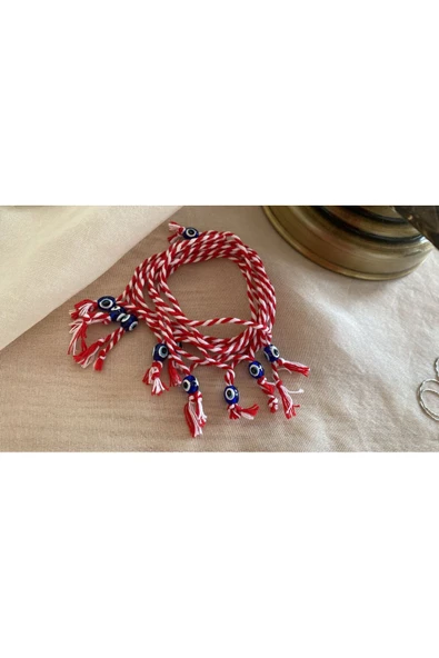 BAE ATOLYE 10'lu kırmızı beyaz nazar boncuklu marteniçka şans bilekliği ürün görseli