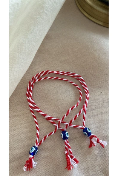 BAE ATOLYE 3 Adet Nazar Boncuklu Marteniçka Kırmızı Beyaz Şans Bilekliği - Mart Ipi Dilek Bilekliği ürün görseli
