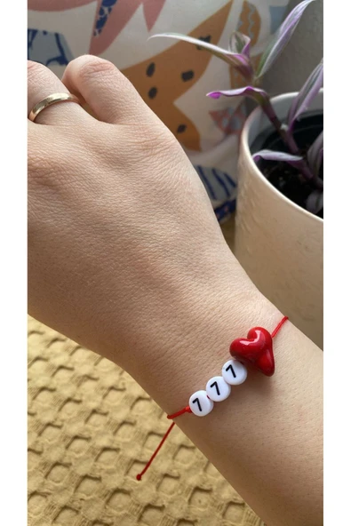 BAE ATOLYE Murano Cam Kırmızı Kalp Şans 777 Melek Sayısı Kırmızı Ip Bileklik ürün görseli