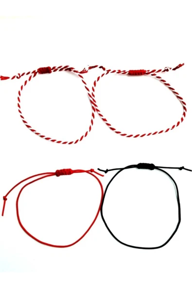 BAE ATOLYE Marteniçka, Siyah, Kırmızı 4'lü Makromeli İp Bileklik (Ayarlamalı) ürün görseli