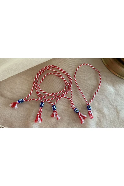 BAE ATOLYE 5 Adet Nazar Boncuklu Marteniçka Kırmızı Beyaz Şans Bilekliği - Mart Ipi Dilek Bilekliği ürün görseli