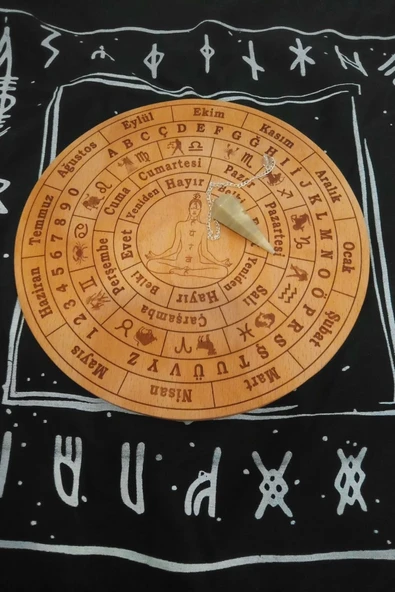 Pandül Sarkaç Tahtası Türkçe Ahşap Sarkaç Örtüsü Doğal Taş Pandül Ritüel Set - 2