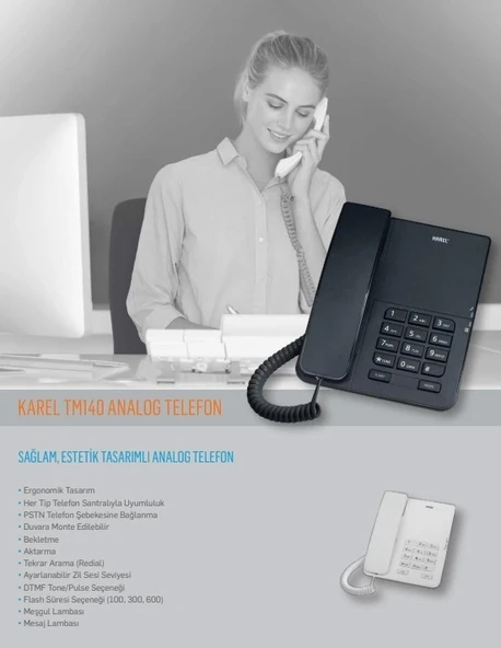 KAREL Masa Üstü Kablolu Ahizeli Telefon BEYAZ (Ekransız) - 2