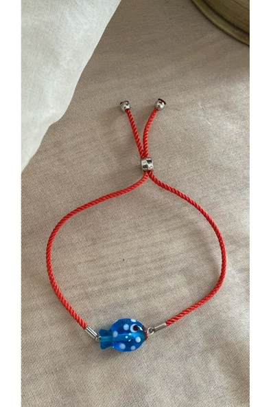 BAE ATOLYE Murano Cam Boncuklu Lacivert Balık Kırmızı Ayarlanabilir Asansör İp Bileklik ürün görseli