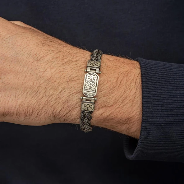 Saç Örgüsü Hasır 925 Gümüş Bileklik Künye - Resim 5