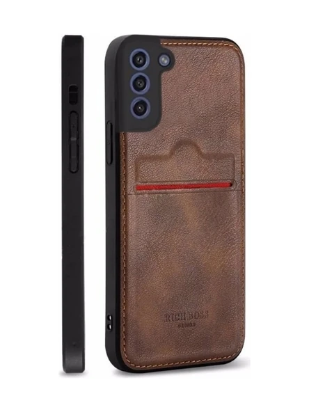 Samsung S22 Plus Kartlıklı Deri Kılıf Koyu Kahverengi ürün görseli 1