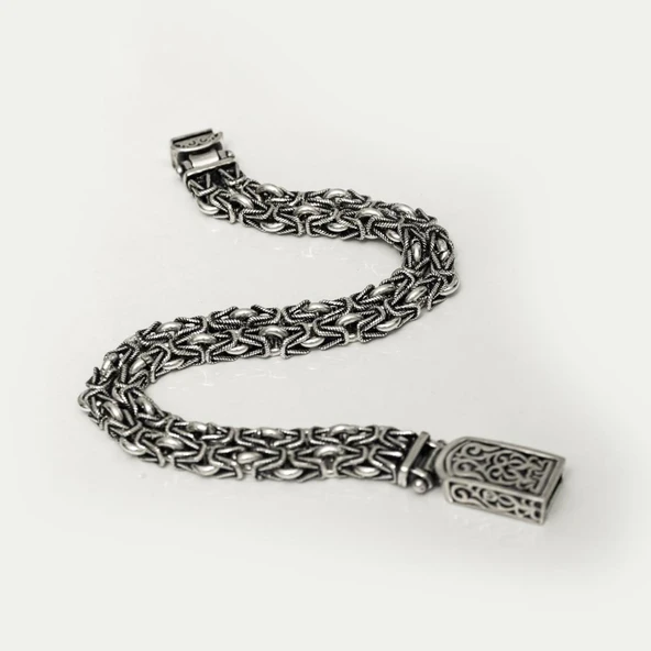 Çift Kral Zincir Desenli 925 Ayar Gümüş Erkek Bileklik - Resim 9