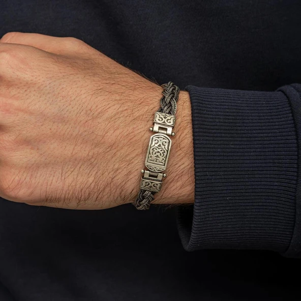 Saç Örgüsü Hasır 925 Gümüş Bileklik Künye - Resim 7