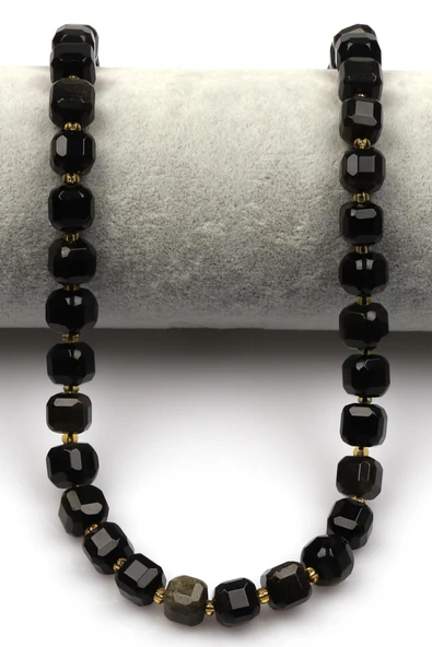 Golden Obsidyen Doğal Taş Dizi 8 mm Küp Kesim - 2