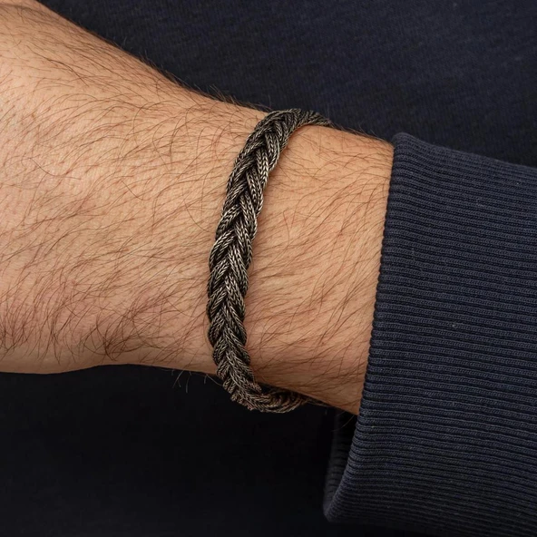 Saç Örgüsü Hasır 925 Gümüş Bileklik Künye ürün görseli 1