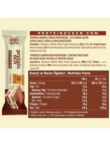 PROTEİNOCEAN Tiramisu Aromalı Protein Bar 50 g (2 Adet) - 3