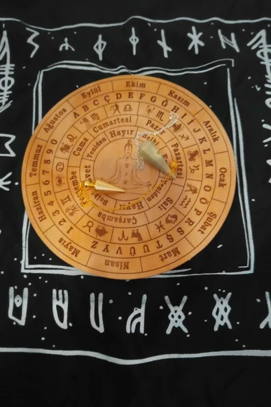 Pandül Sarkaç Tahtası Türkçe Ahşap Sarkaç Örtüsü Pirinç Pandül Doğal Taş Sarkaç Ritüel Set - 2