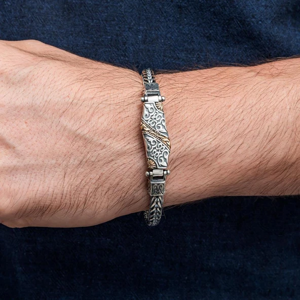 Yeni Tasarım Elişi 925 Ayar Gümüş Erkek Bileklik - Resim 4